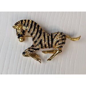 Hattie Carnegie Vintage Jewelry Zebra With Rhinestones flawed